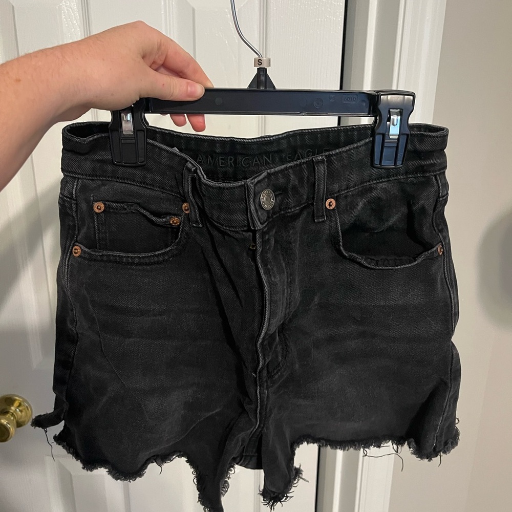 American Eagle Outfitters Black Jean Shorts Distressed Hem